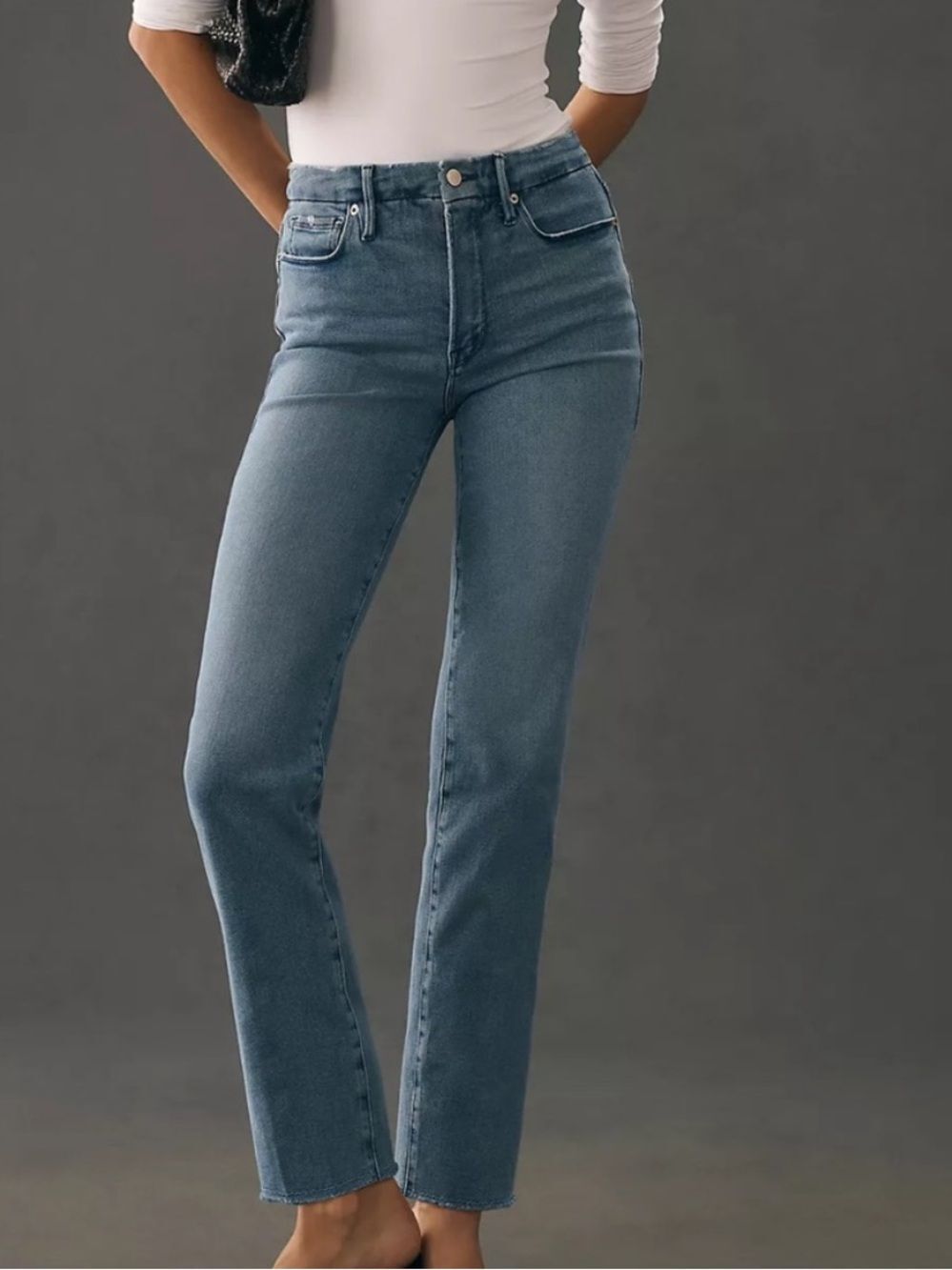 Good American Good Legs Straight Jean Frayed Hem GSRH941TFT Womens 4/27